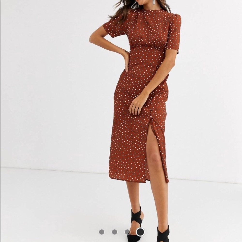 ASOS design midi dress with bottom in polka dot